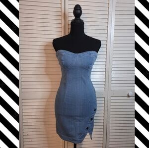 Strapless Denim Bodycon Dress in Light Blue